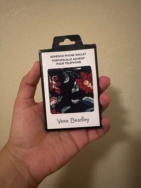 Vera Bradley Navy Floral Adhesive Phone Wallet with Red Accents